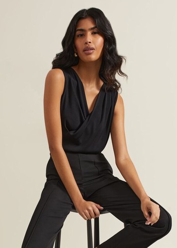 Phase Eight Sutton Sleeveless Drape Rib T Shirts Black Australia | YE5130769